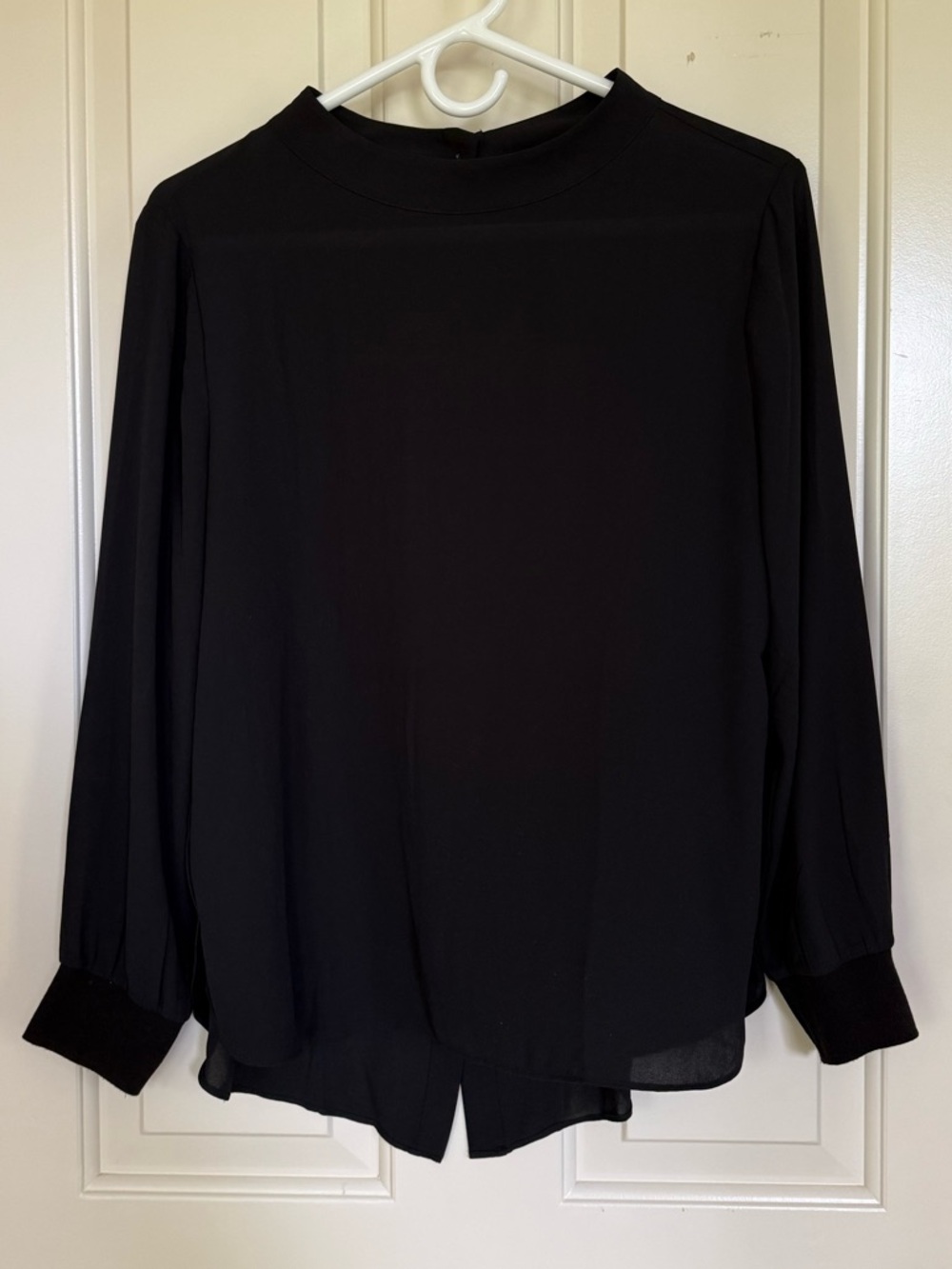 Black Long-Sleeve Button-back Blouse